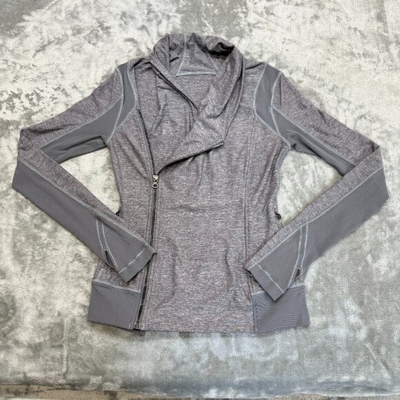 lululemon bhakti yoga jacket womens size 6 gray double zip cowl neck stretch - Picture 1 of 14